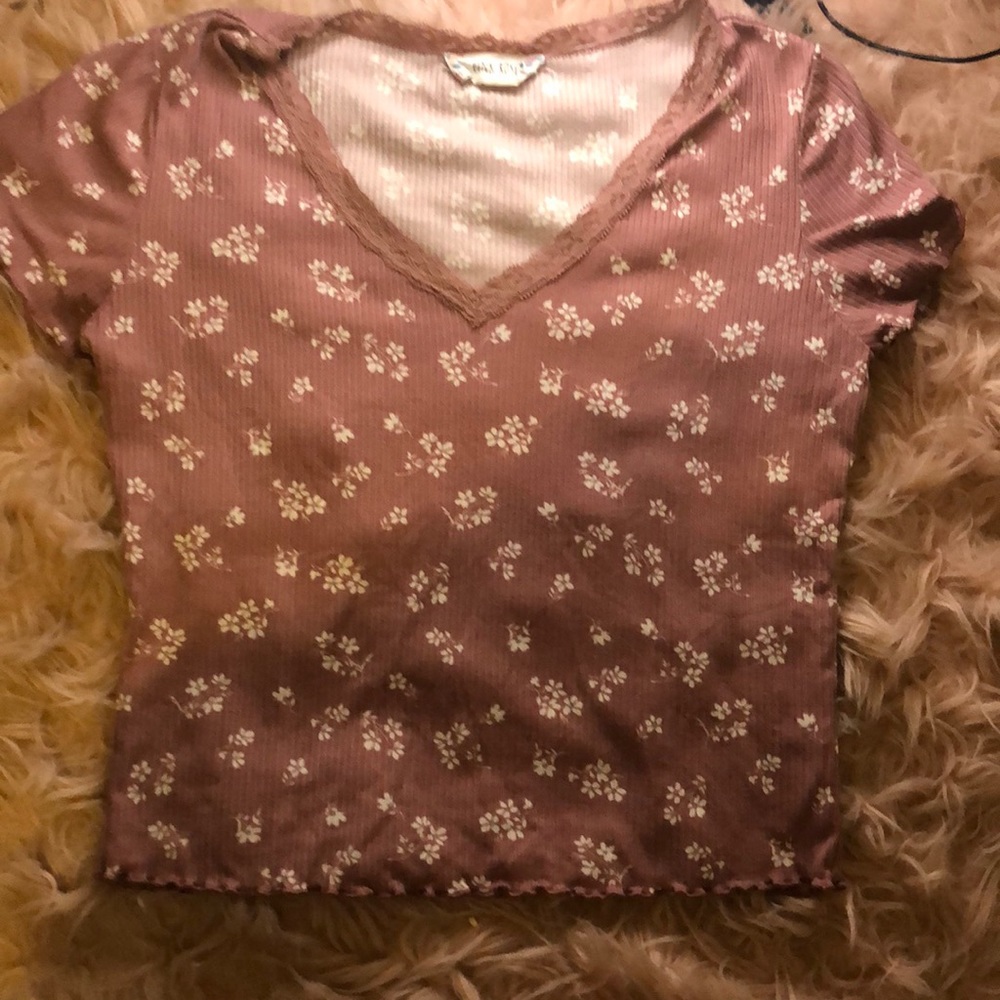 Size large pink and white floral crop top with lace trim